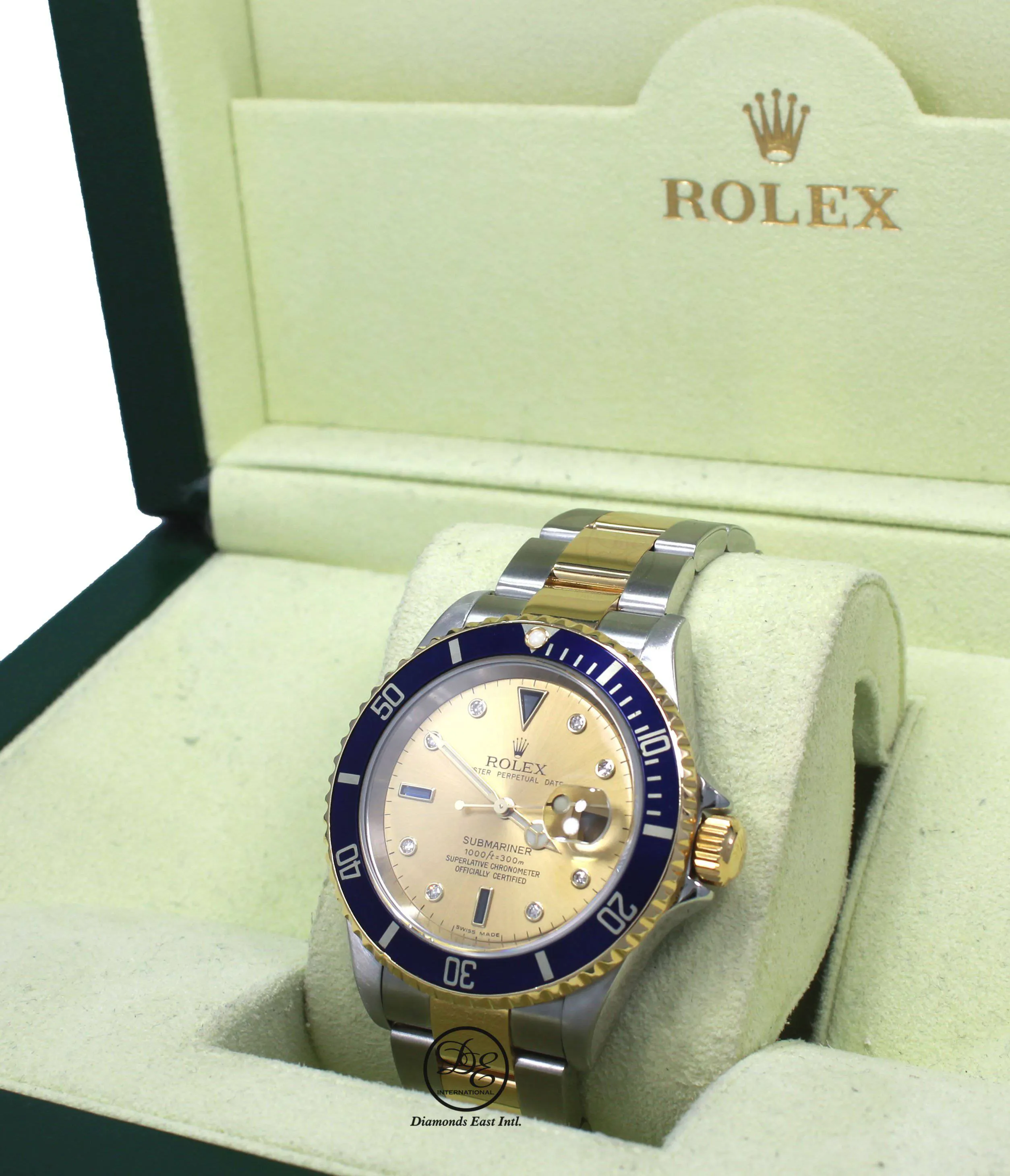 Rolex Submariner 16613 18k Yellow Gold/SS FACTORY SERTI Sapphires/Diamonds BOX/PAPERS