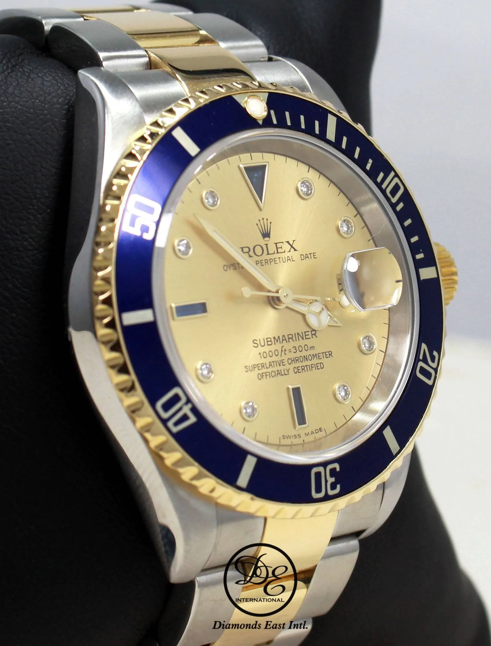 Rolex Submariner 16613 18k Yellow Gold/SS FACTORY SERTI Sapphires/Diamonds BOX/PAPERS