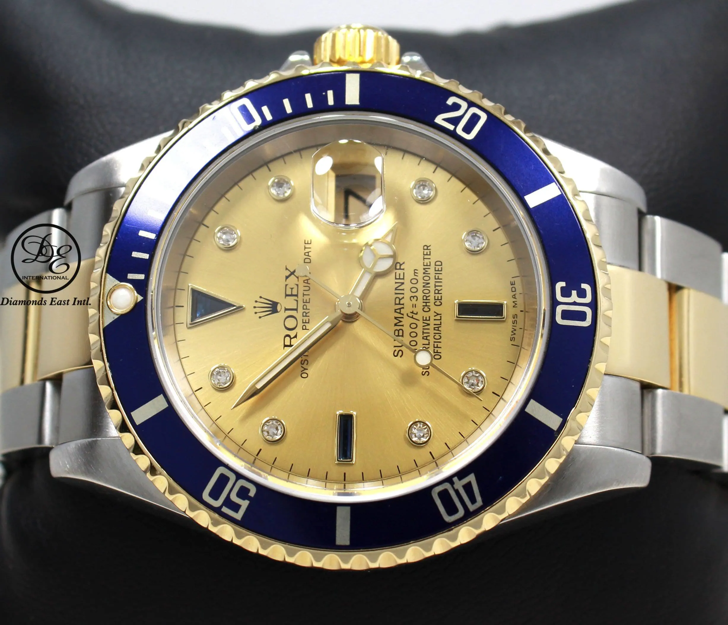 Rolex Submariner 16613 18k Yellow Gold/SS FACTORY SERTI Sapphires/Diamonds BOX/PAPERS