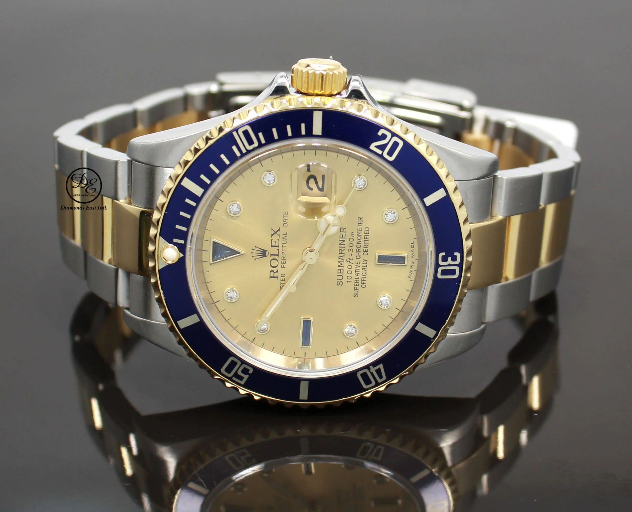Rolex Submariner 16613 18k Yellow Gold/SS FACTORY SERTI Sapphires/Diamonds BOX/PAPERS