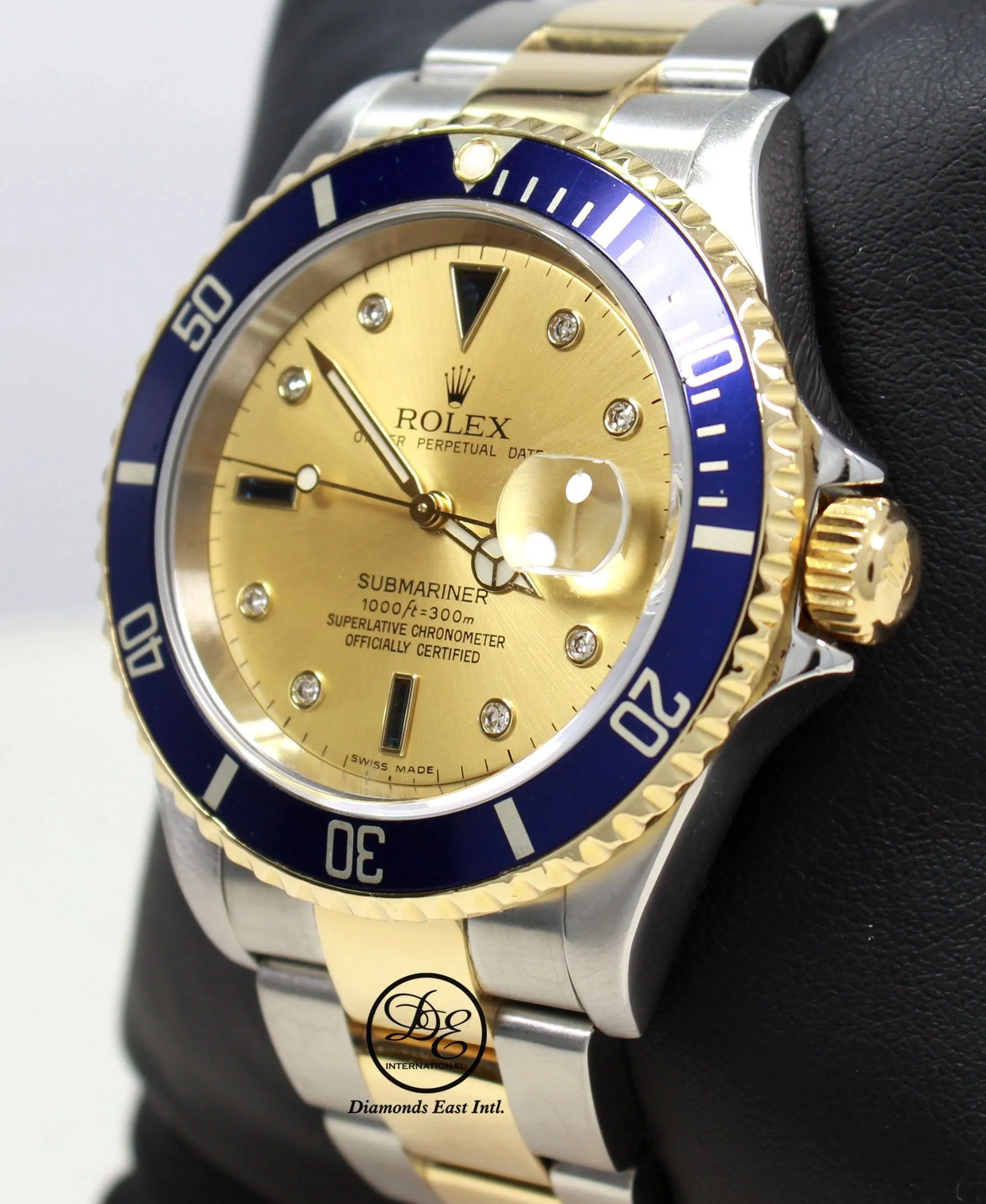 Rolex Submariner 16613 18k Yellow Gold/SS FACTORY SERTI Sapphires/Diamonds BOX/PAPERS