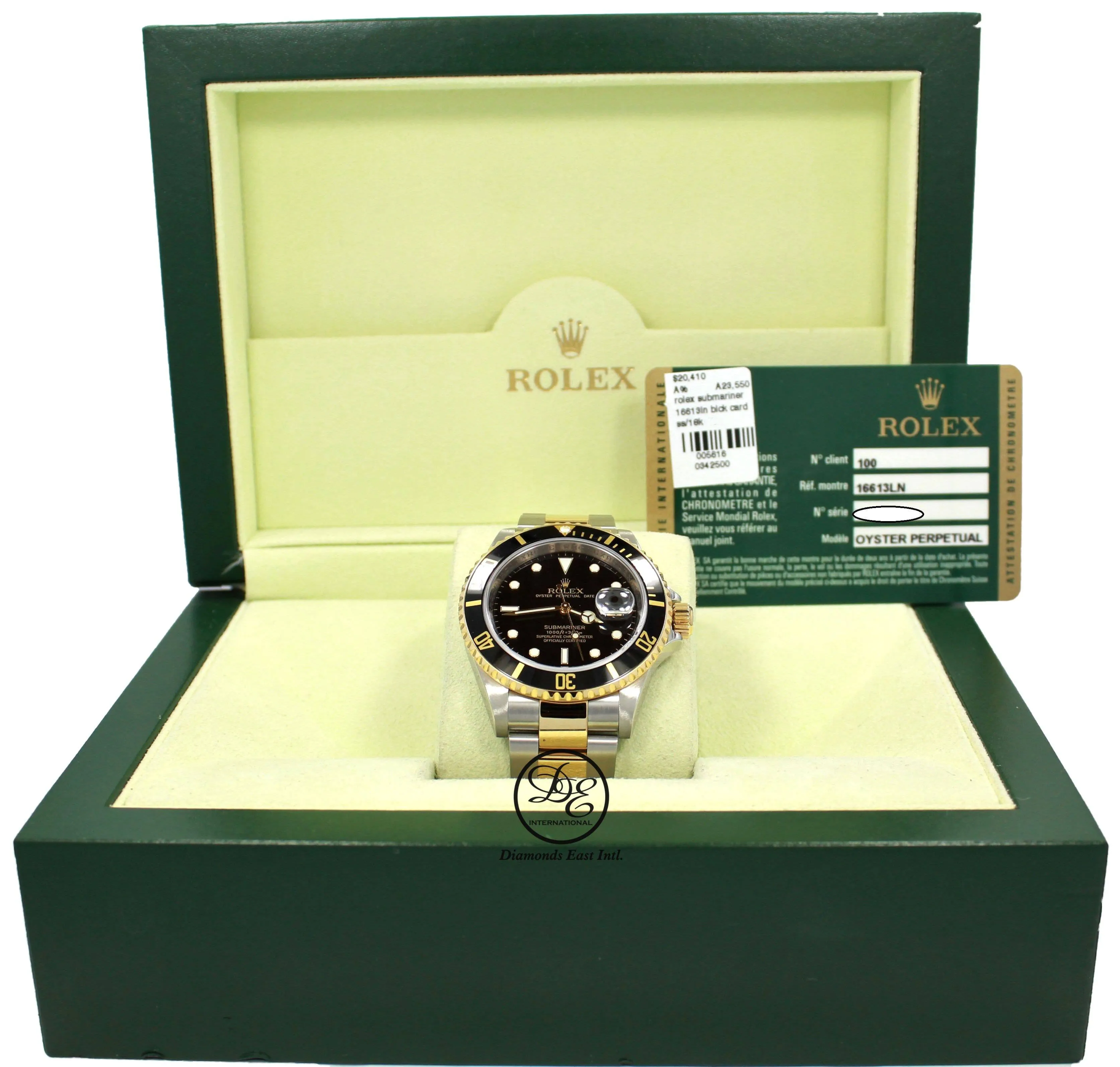 ROLEX Submariner 16613LN 18K Yellow Gold /Steel Black Bezel BOX/PAPER