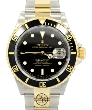 ROLEX Submariner 16613LN 18K Yellow Gold /Steel Black Bezel BOX/PAPER