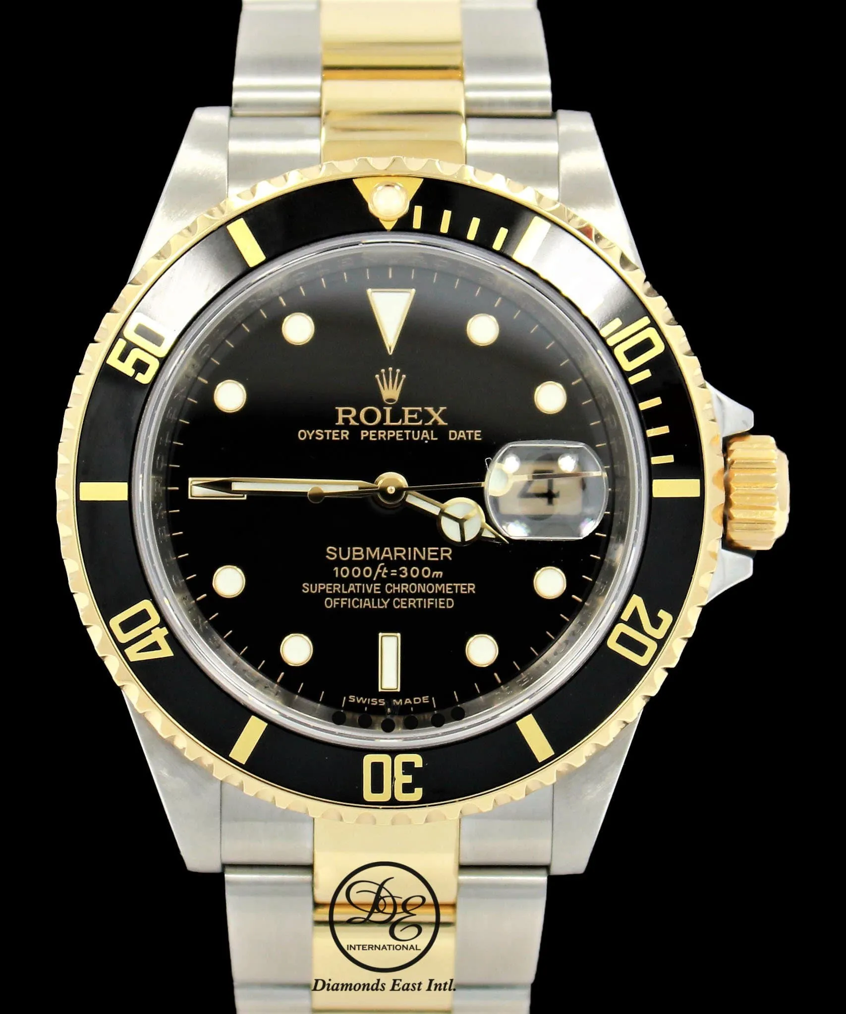 ROLEX Submariner 16613LN 18K Yellow Gold /Steel Black Bezel BOX/PAPER