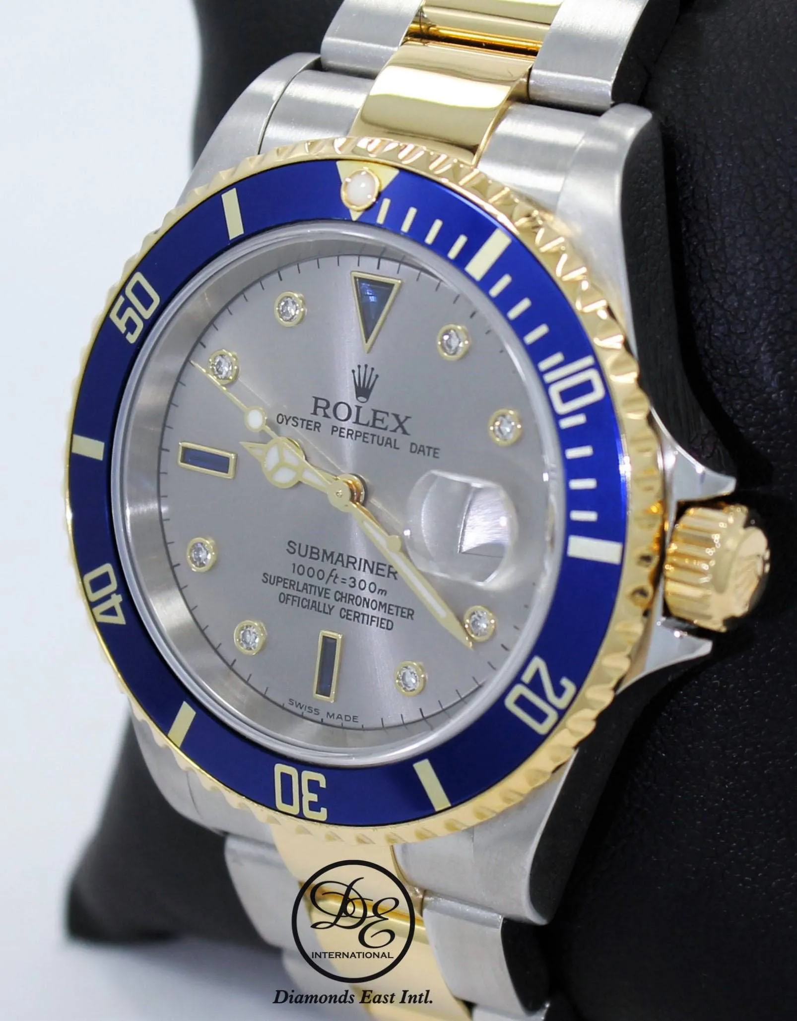 Rolex Submariner 16613T 18k Yellow Gold/SS Factory Serti Blue Sapphires Diamonds BOX/PAPERS