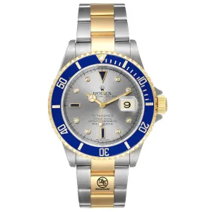 Rolex Submariner 16613T 18k Yellow Gold/SS Factory Serti Blue Sapphires Diamonds BOX/PAPERS