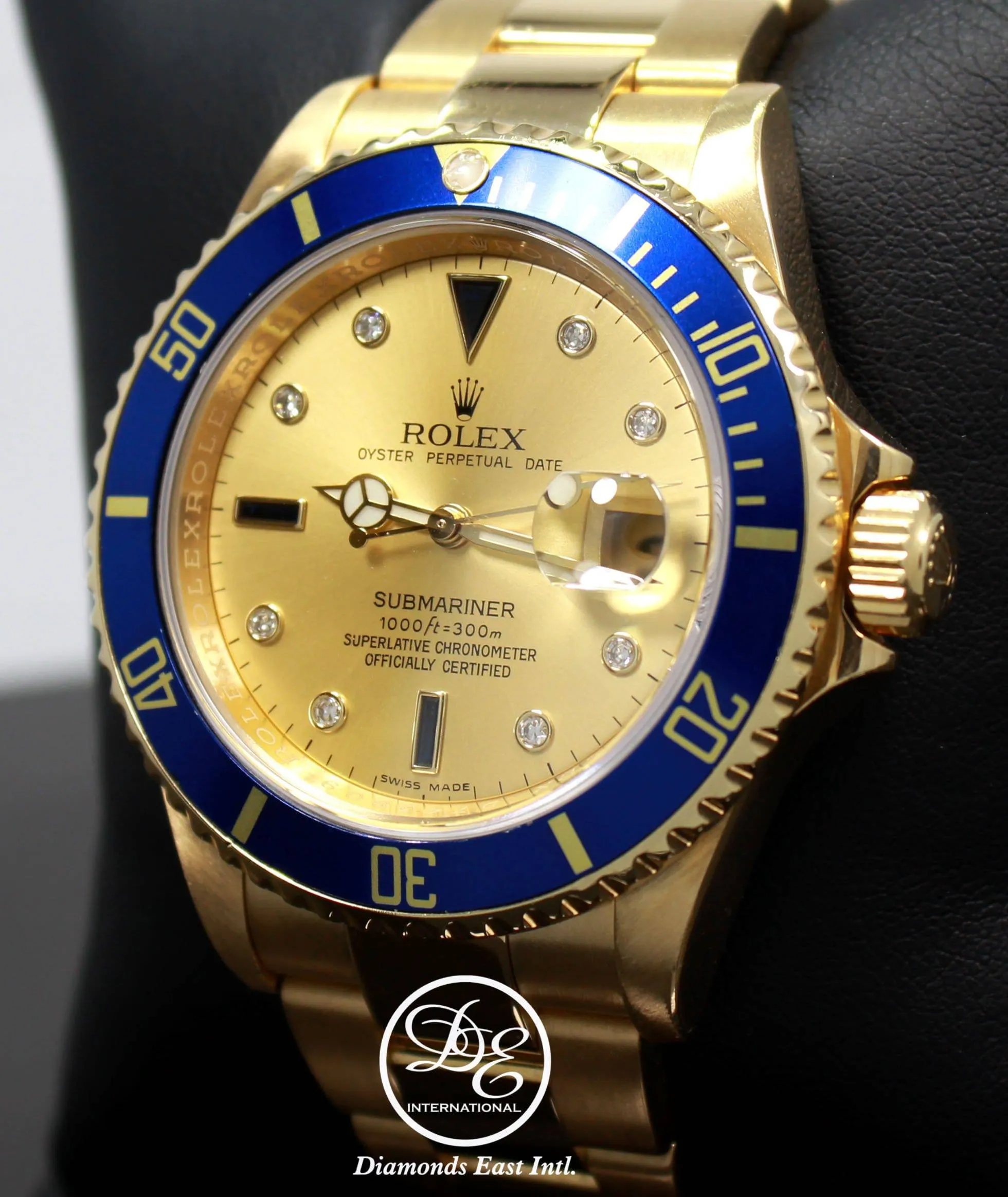 Rolex Submariner 16618 18k Yellow Gold FACTORY SERTI Blue Sapphires Diamonds Dial