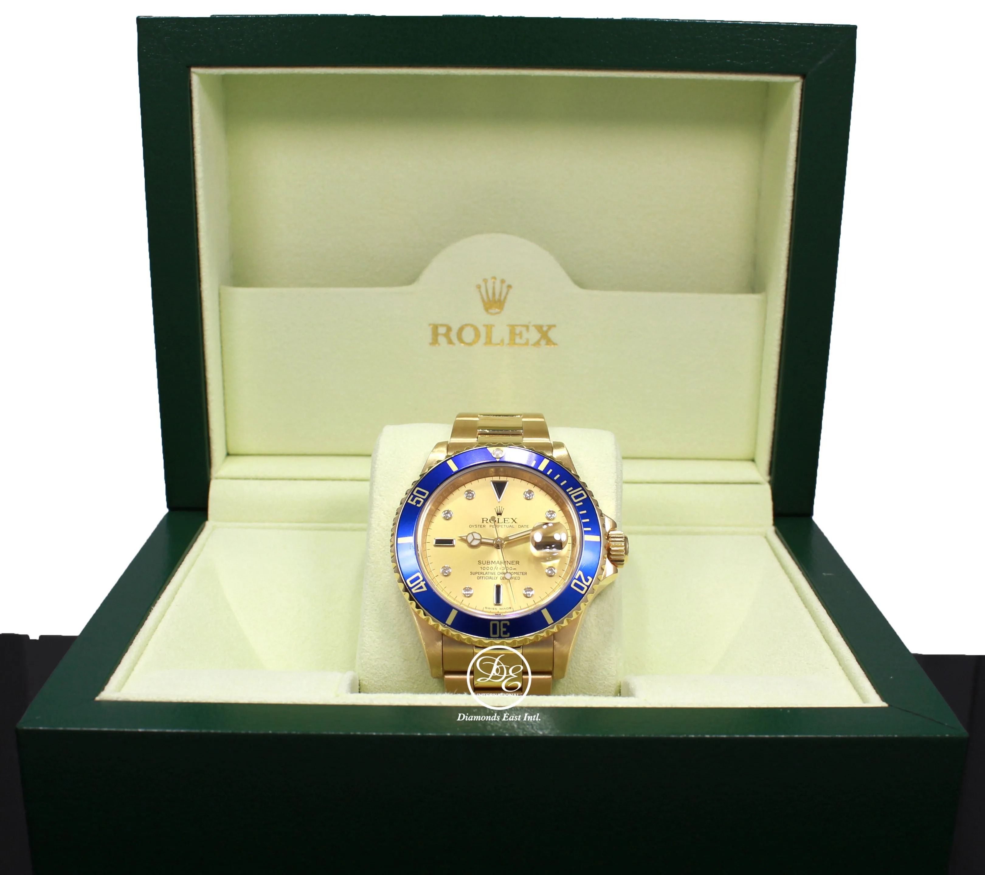 Rolex Submariner 16618 18k Yellow Gold FACTORY SERTI Blue Sapphires Diamonds Dial