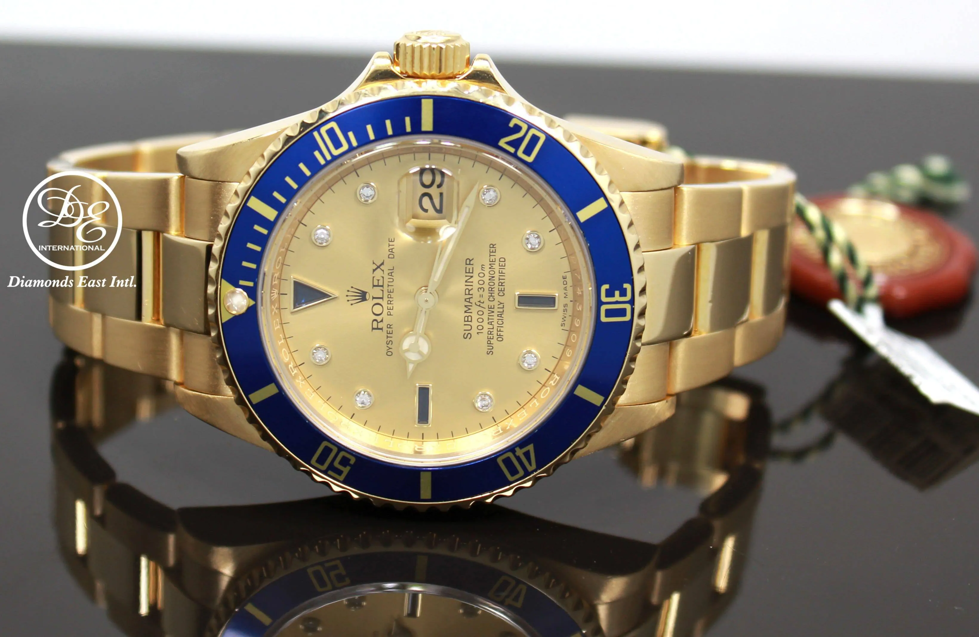Rolex Submariner 16618 18k Yellow Gold FACTORY SERTI Blue Sapphires Diamonds Dial