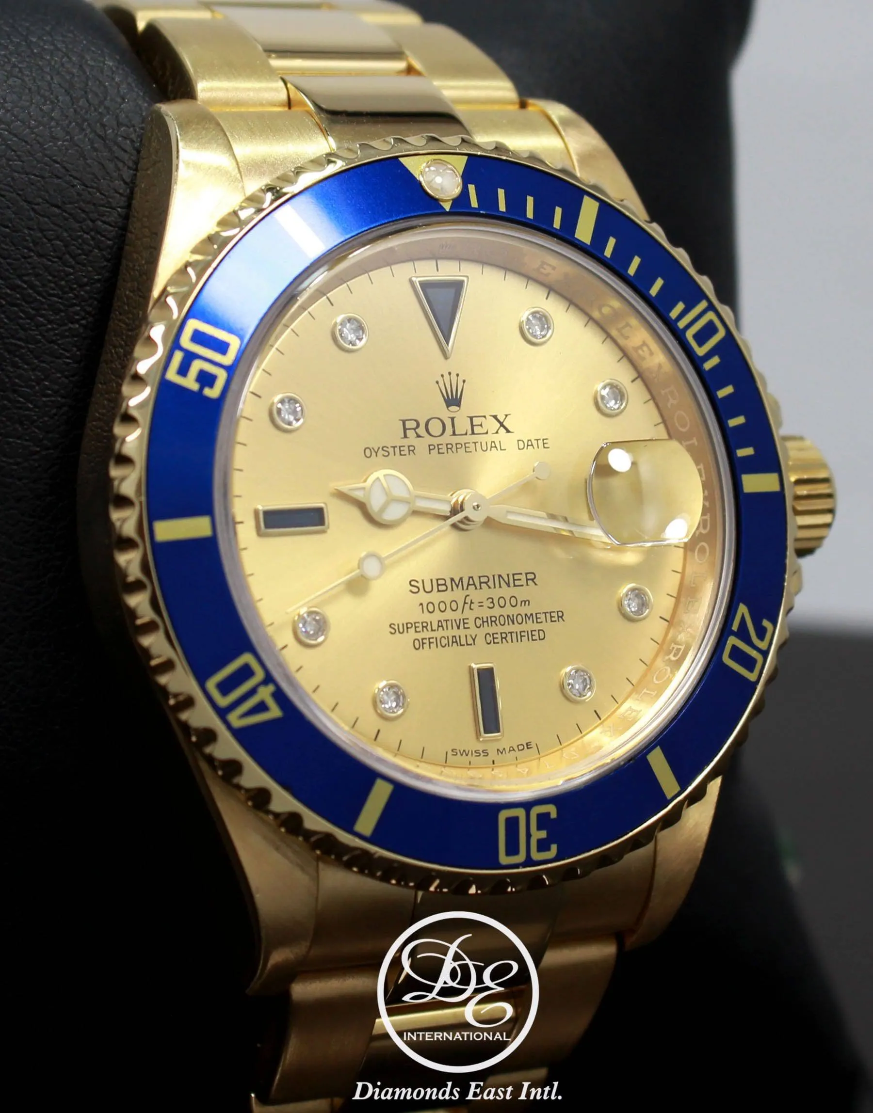 Rolex Submariner 16618 18k Yellow Gold FACTORY SERTI Blue Sapphires Diamonds Dial