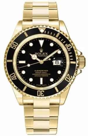 ROLEX Submariner 16618 18k Yellow Gold Oyster Black Dial & Bezel Watch
