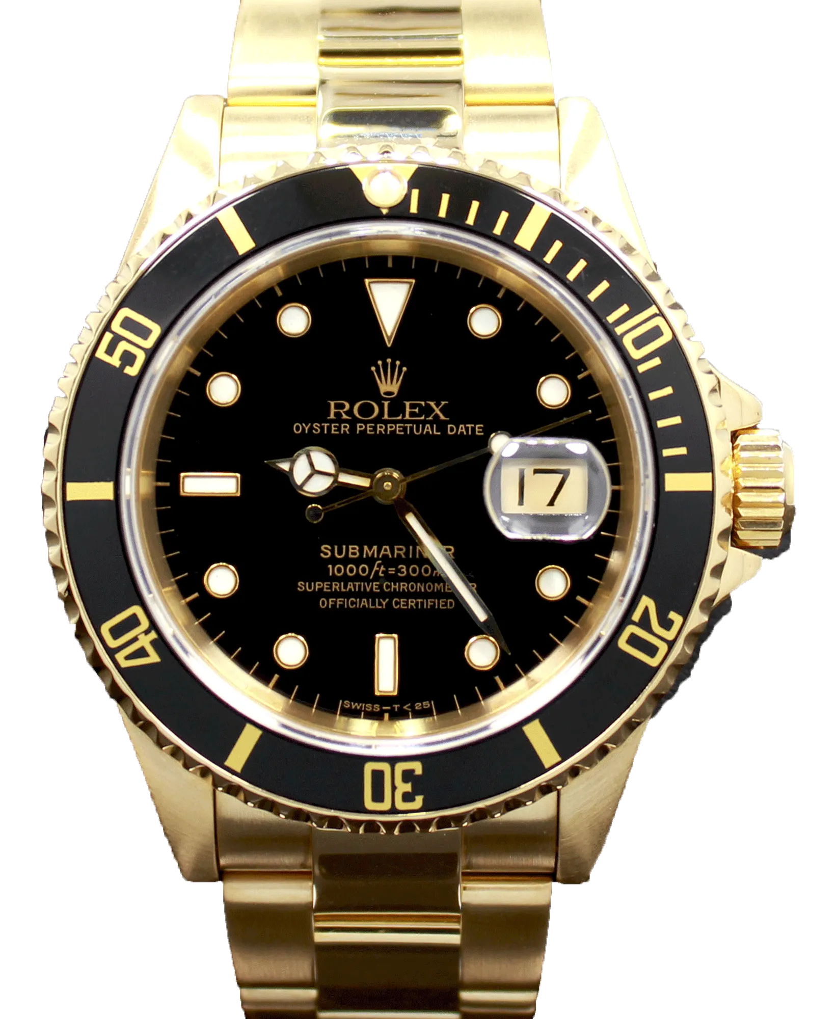 ROLEX Submariner 16618 18k Yellow Gold Oyster Black Dial & Bezel Watch