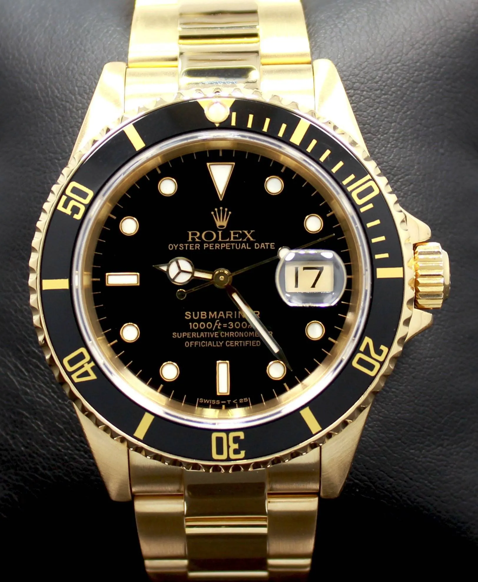 ROLEX Submariner 16618 18k Yellow Gold Oyster Black Dial & Bezel Watch