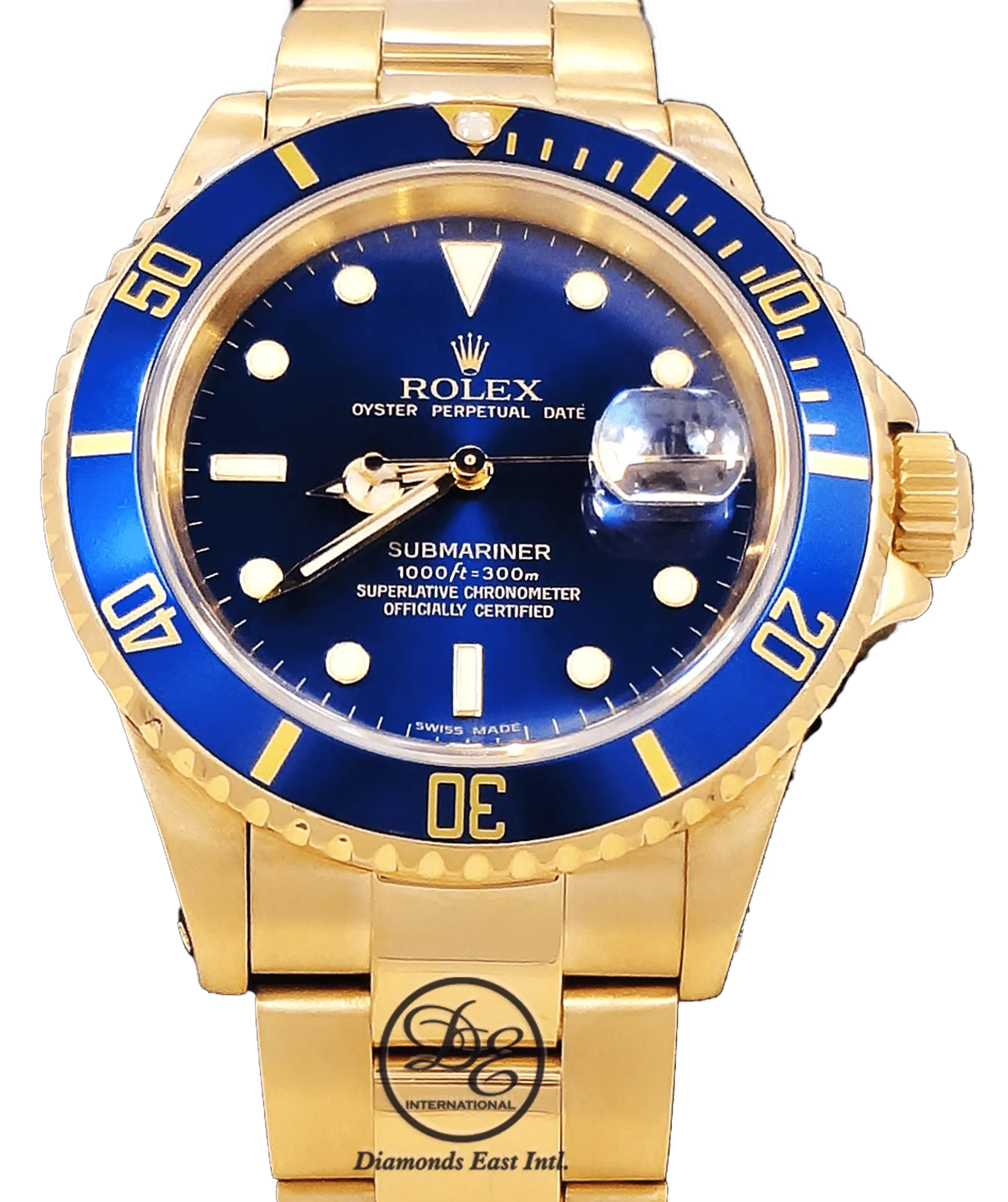 ROLEX Submariner 16618 18k Yellow Gold Oyster Blue Dial & Bezel