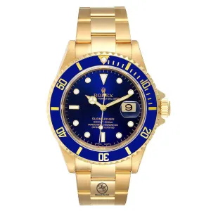 ROLEX Submariner 16618 18k Yellow Gold Oyster Blue Dial & Bezel