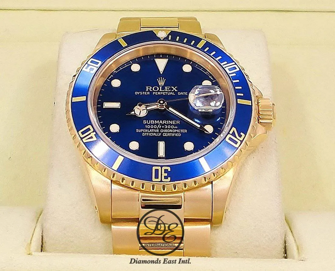 ROLEX Submariner 16618 18k Yellow Gold Oyster Blue Dial & Bezel