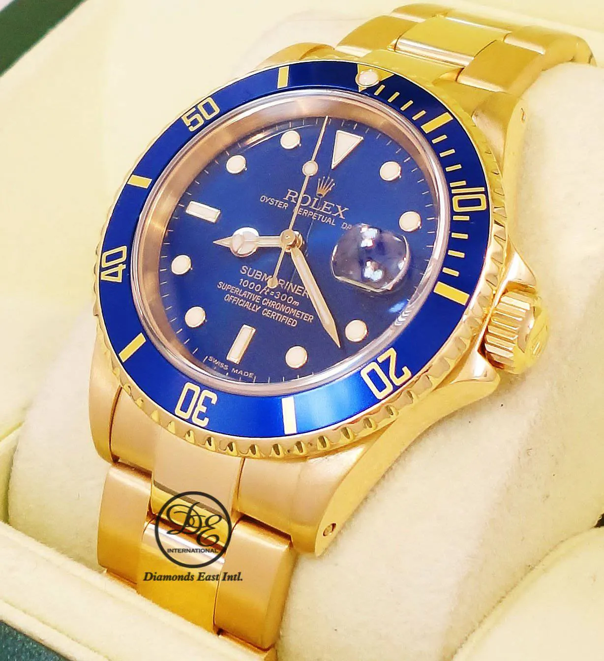 ROLEX Submariner 16618 18k Yellow Gold Oyster Blue Dial & Bezel