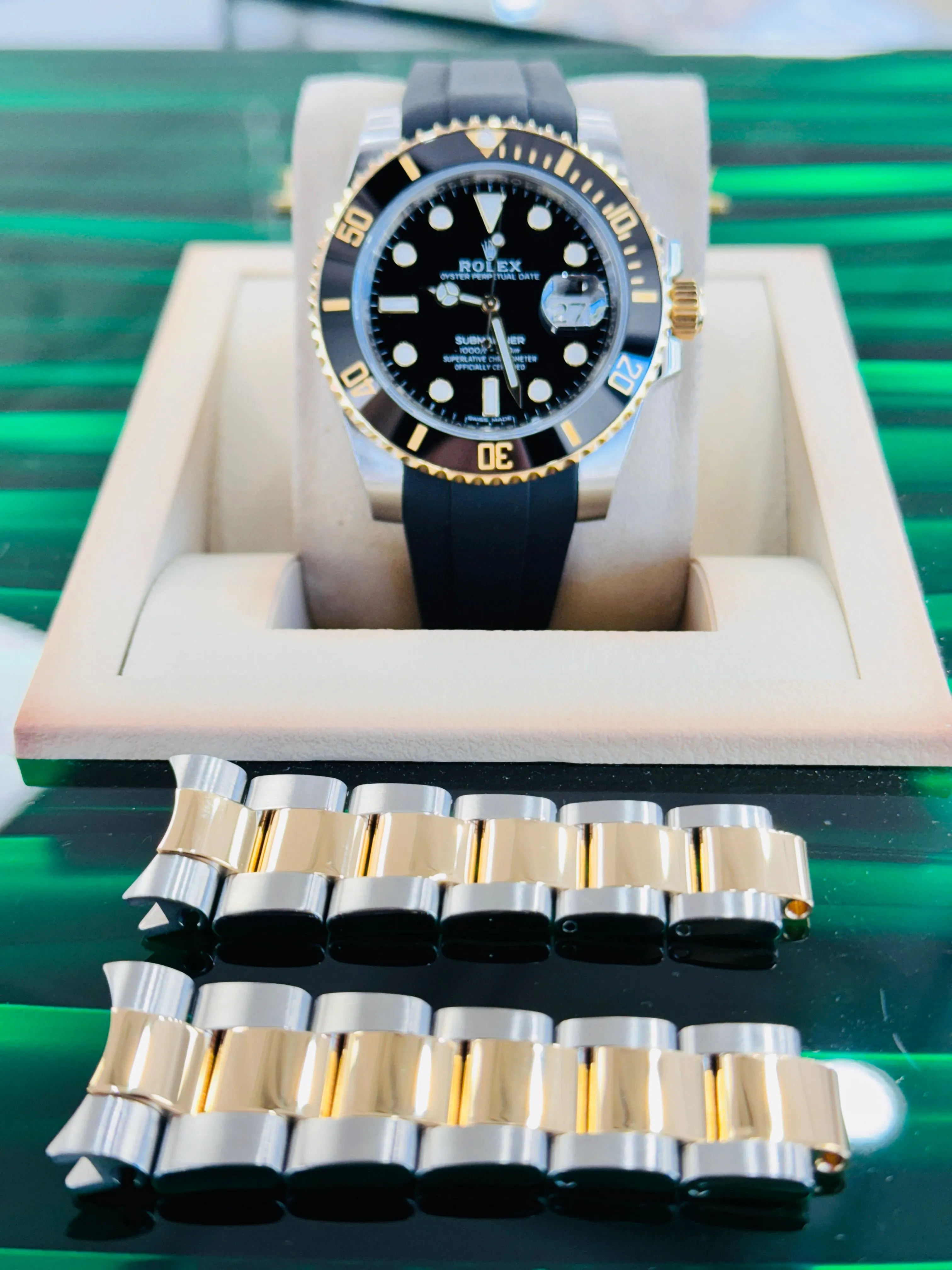 Rolex Submariner Date 116613LN 40 Black Dial Rubber B   Original OYSTER STEEL/GOLD BAND Watch Box/Paper