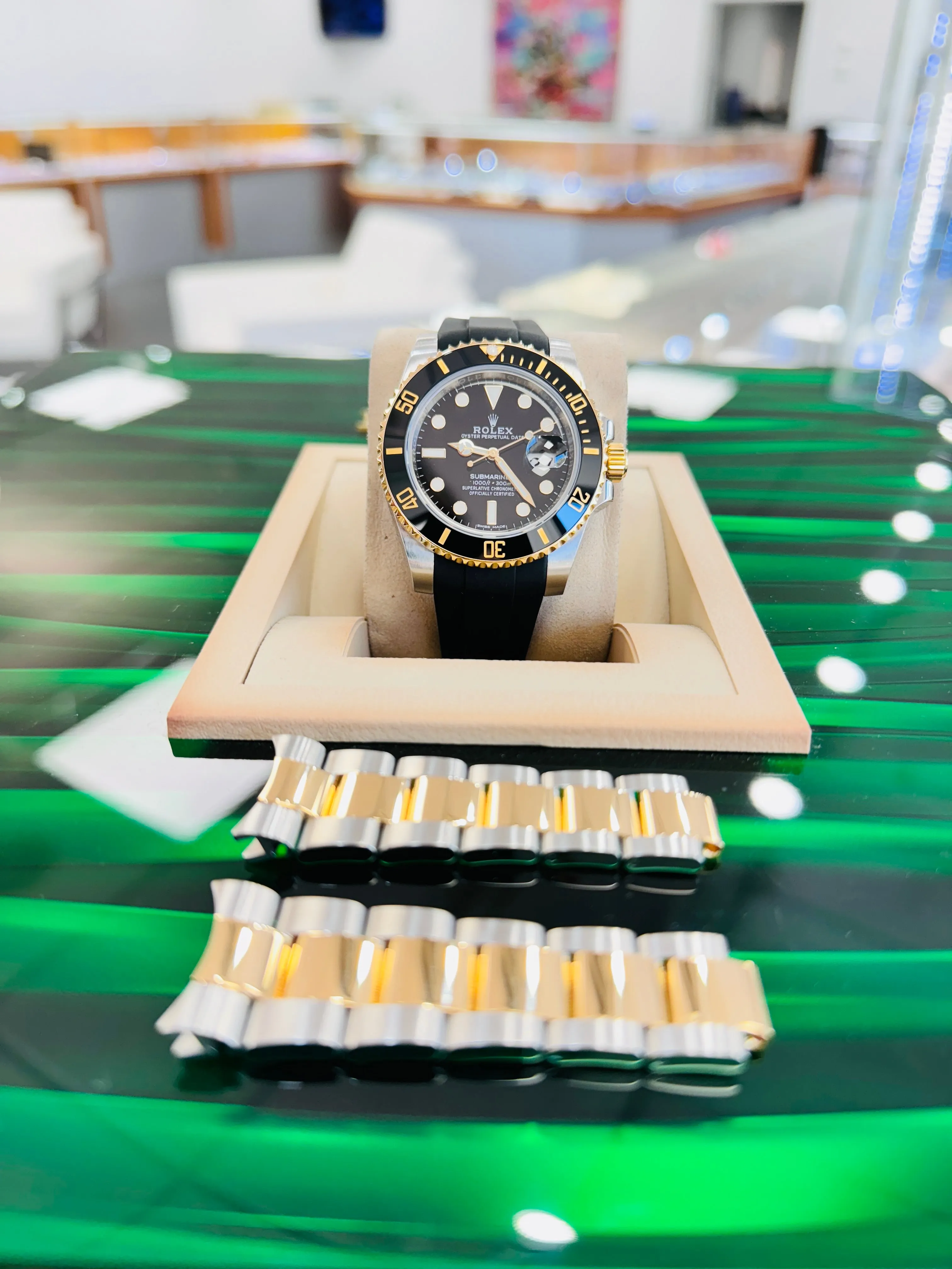 Rolex Submariner Date 116613LN 40 Black Dial Rubber B   Original OYSTER STEEL/GOLD BAND Watch Box/Paper
