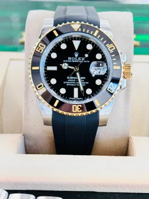 Rolex Submariner Date 116613LN 40 Black Dial Rubber B   Original OYSTER STEEL/GOLD BAND Watch Box/Paper