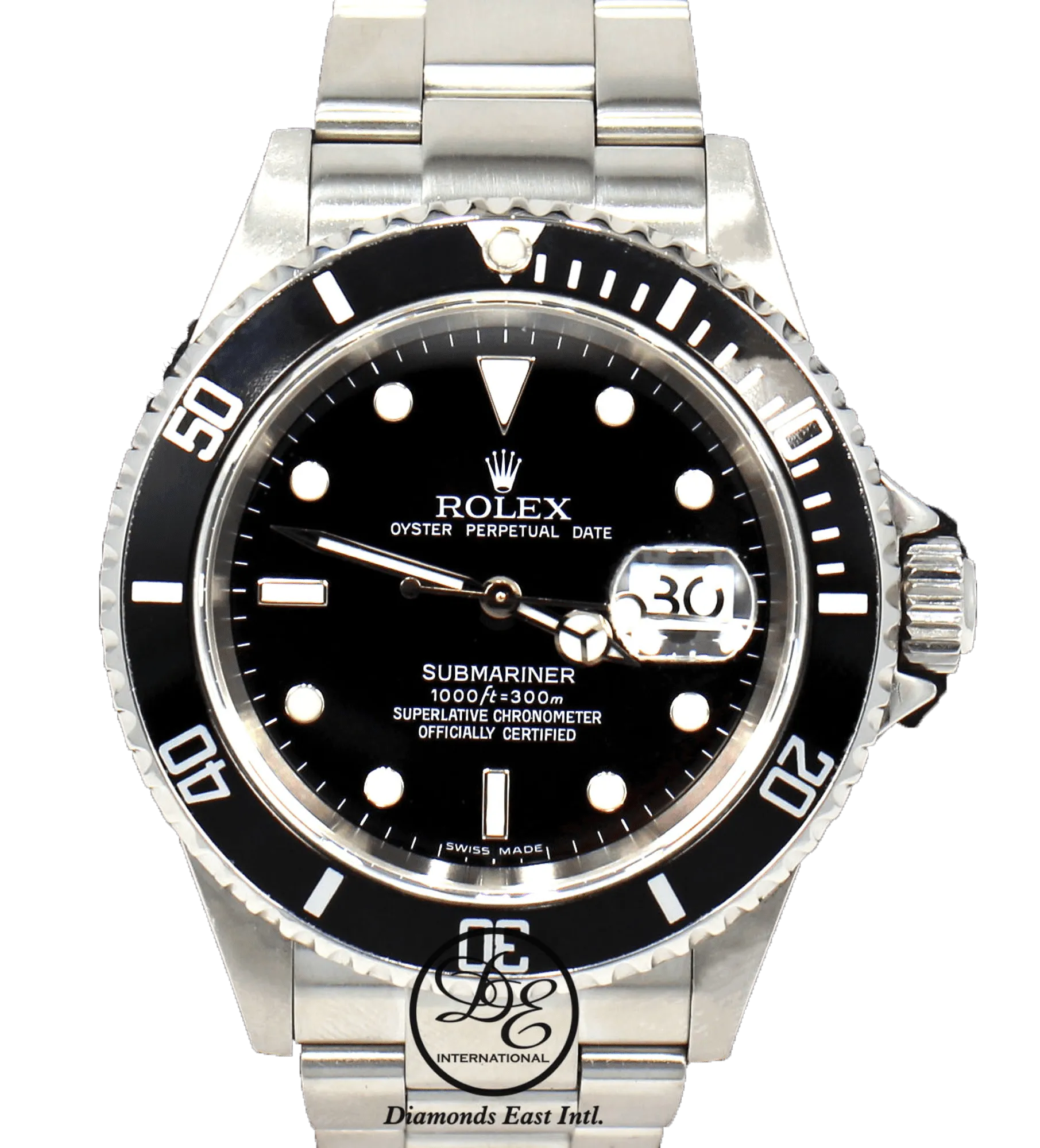 ROLEX Submariner Date 16610 NO HOLES IN CASE Oyster SS Black Dial Watch