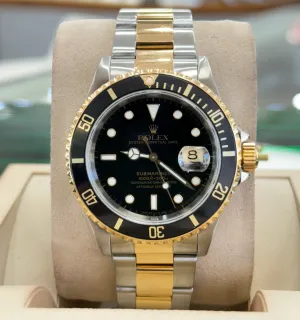 Rolex Submariner Date 16613 Stainless & Gold Black Dial Box and Papers COMPLETE SET MINT