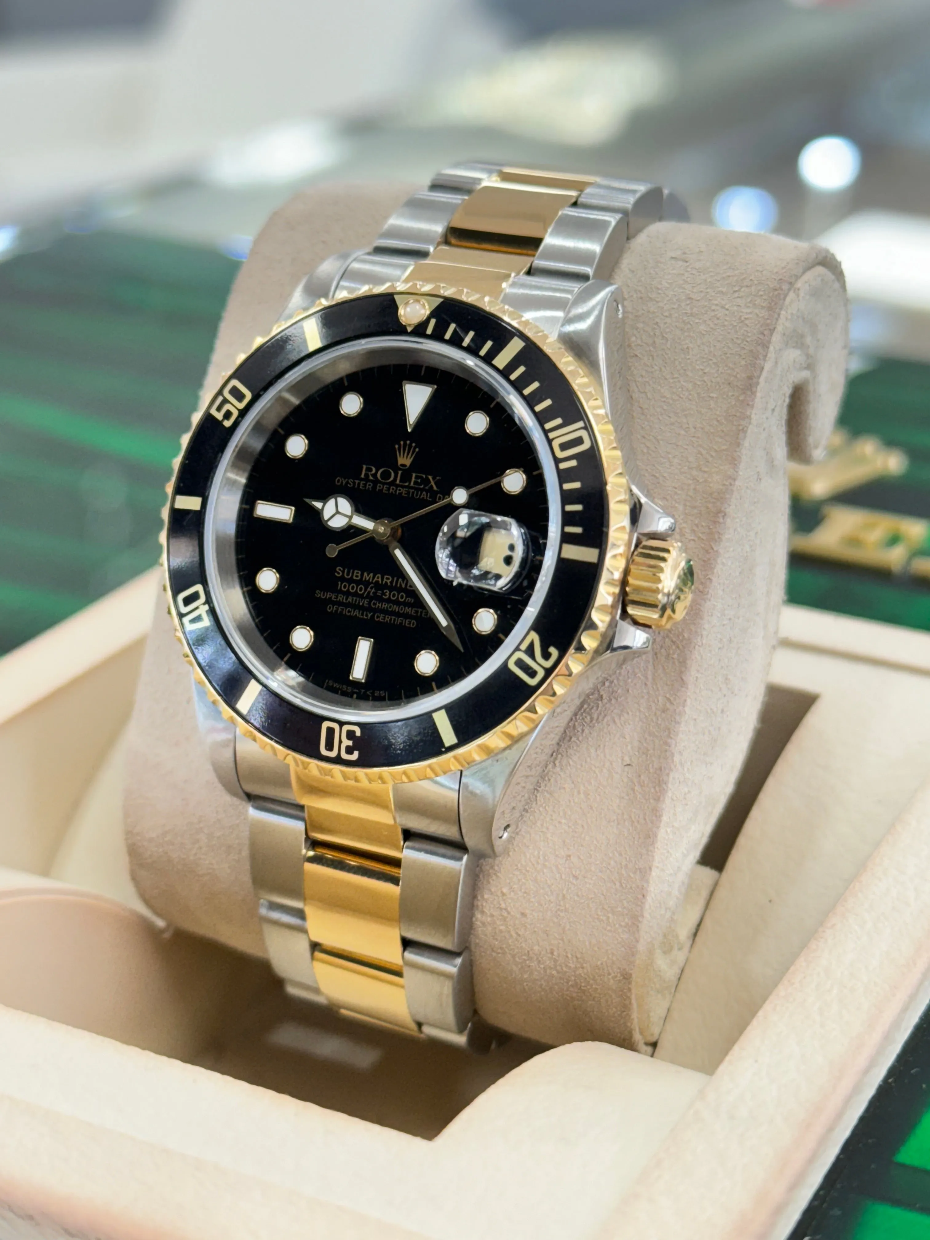Rolex Submariner Date 16613 Stainless & Gold Black Dial Box and Papers COMPLETE SET MINT