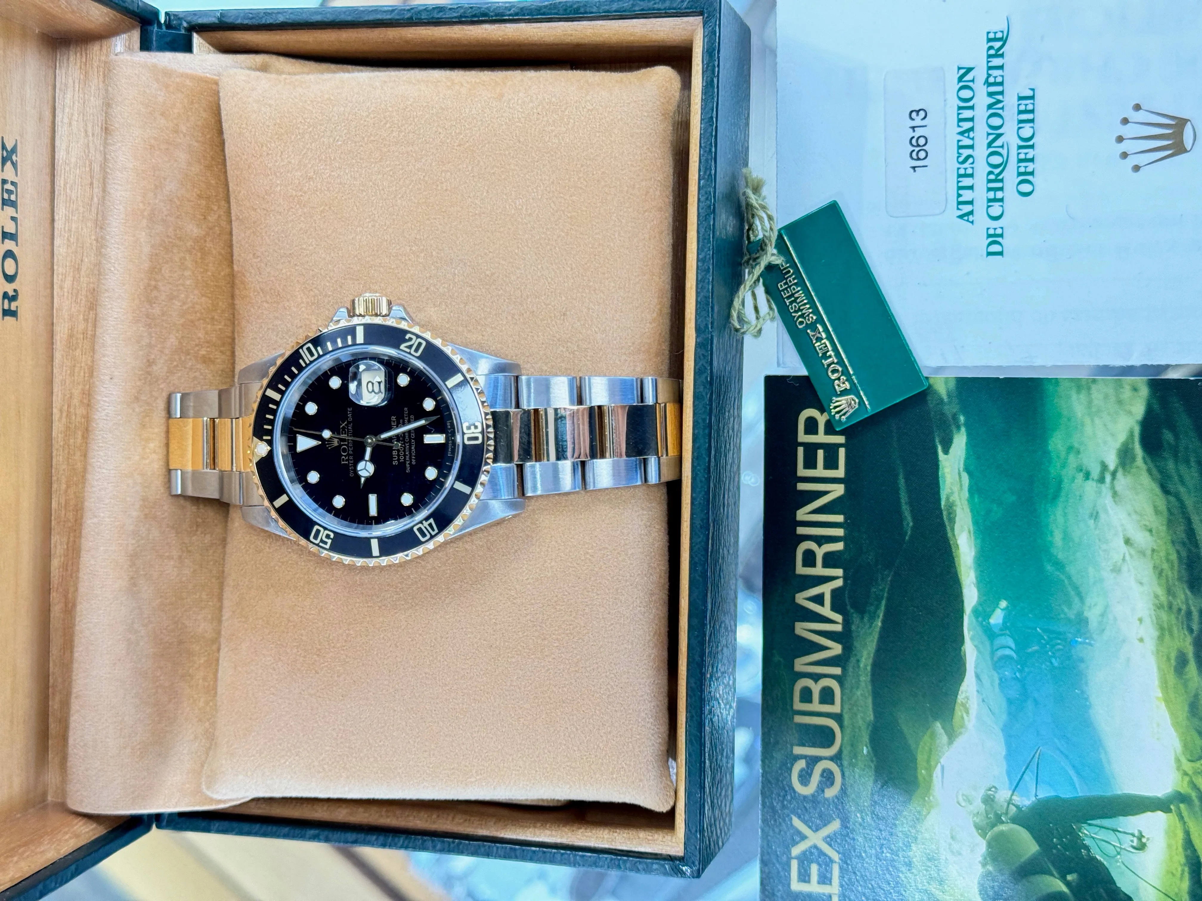 Rolex Submariner Date 16613 Stainless & Gold Black Dial Box and Papers COMPLETE SET MINT
