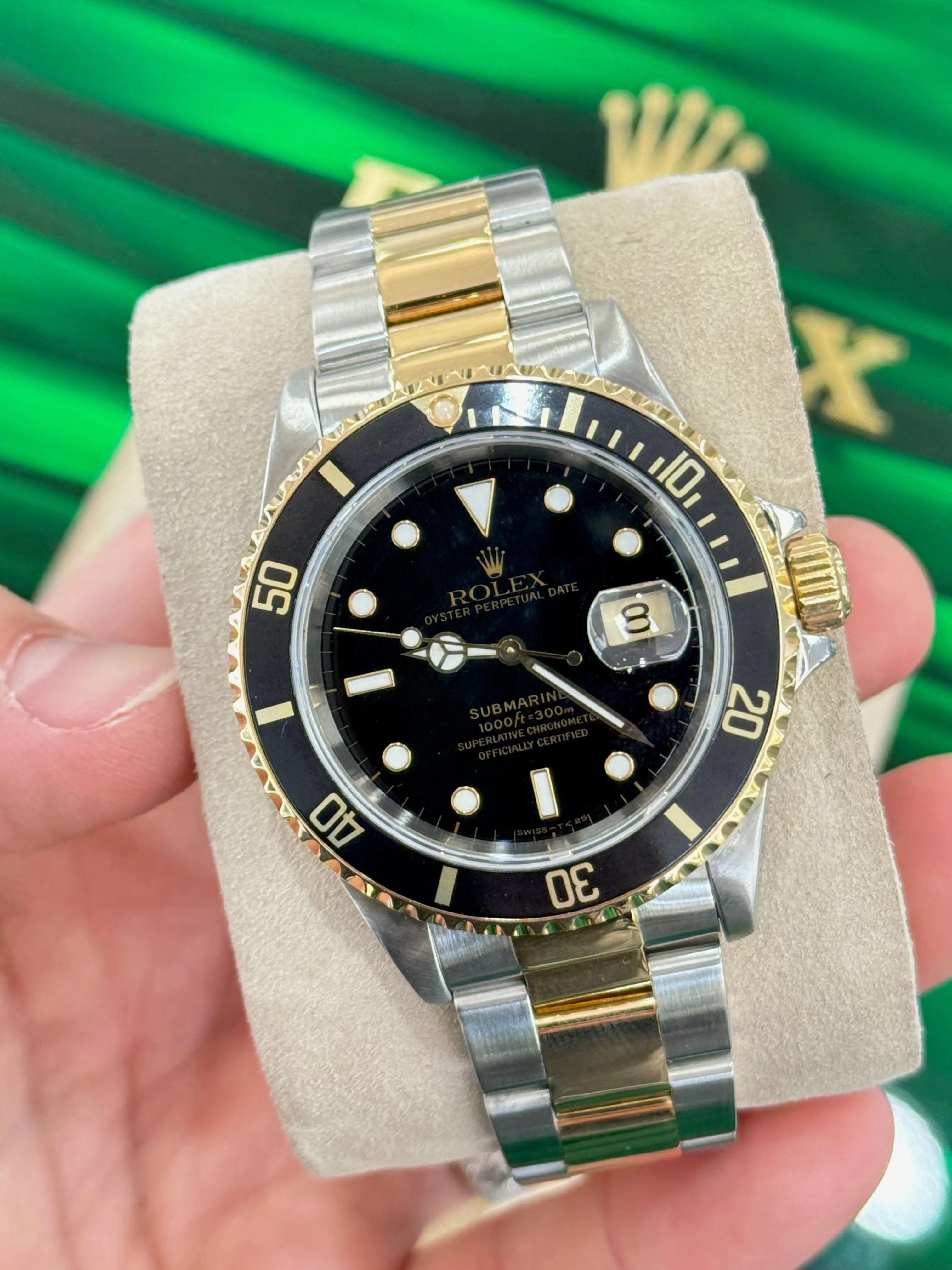 Rolex Submariner Date 16613 Stainless & Gold Black Dial Box and Papers COMPLETE SET MINT