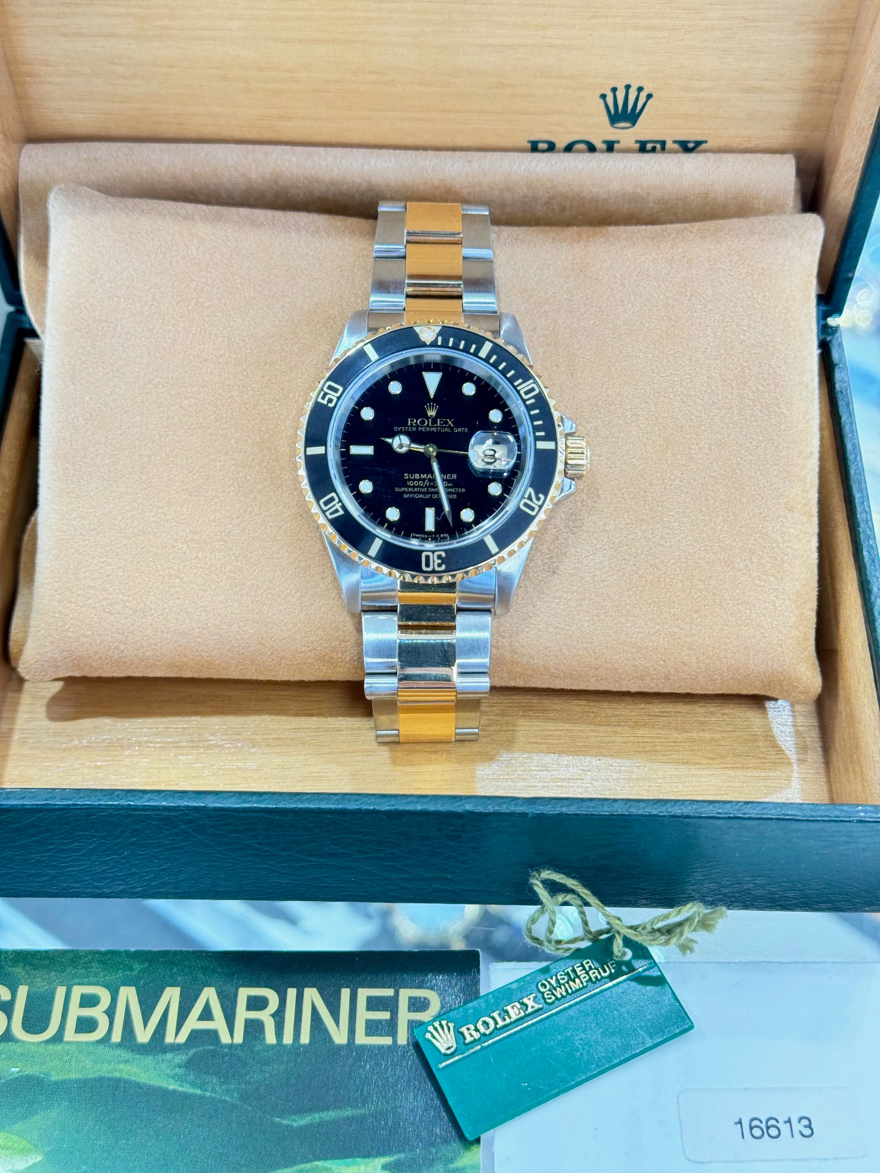 Rolex Submariner Date 16613 Stainless & Gold Black Dial Box and Papers COMPLETE SET MINT