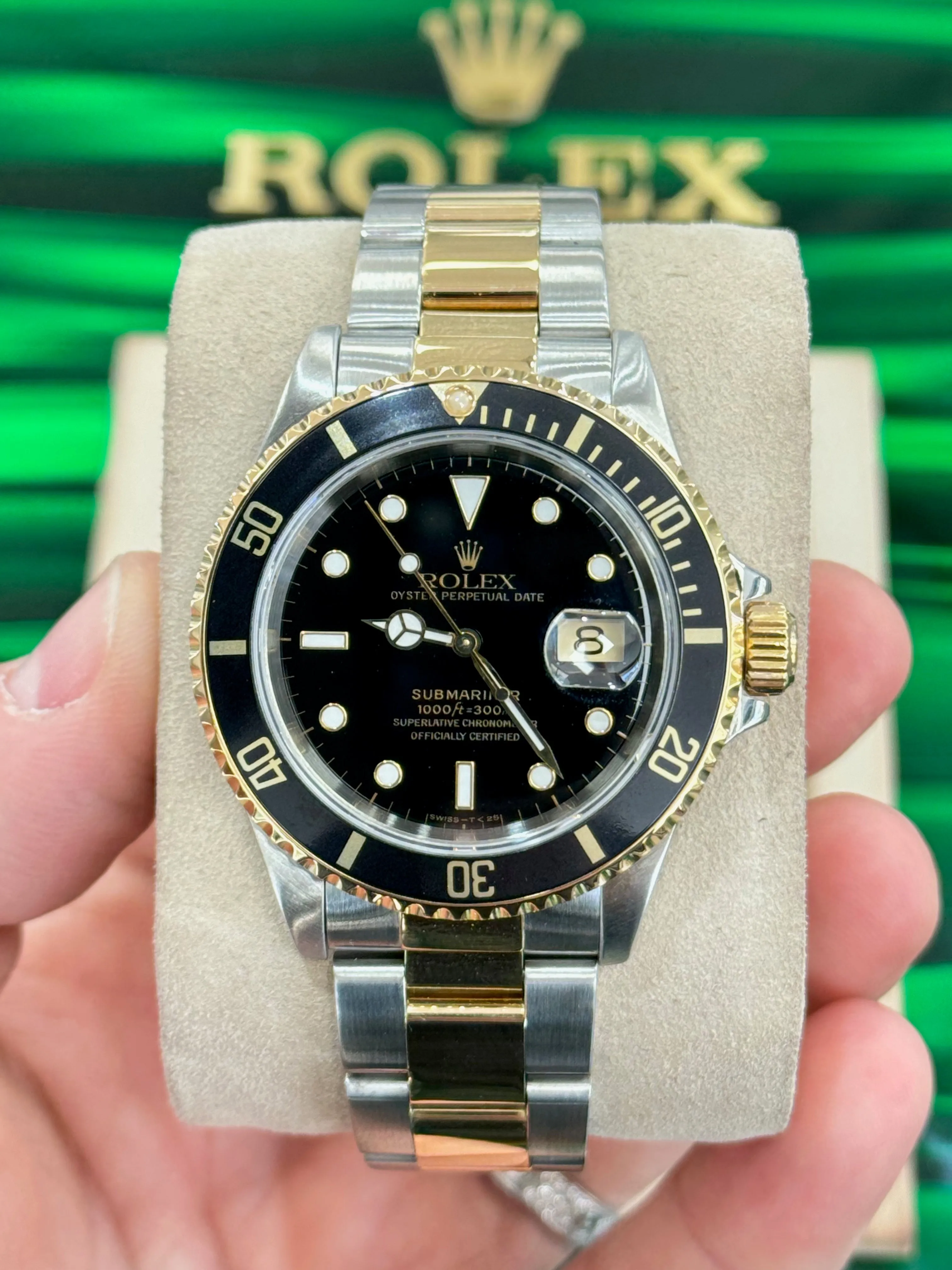 Rolex Submariner Date 16613 Stainless & Gold Black Dial Box and Papers COMPLETE SET MINT