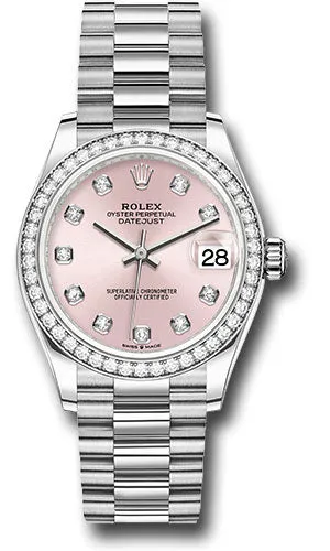 Rolex White Gold Datejust 31 Watch - Diamond Bezel - Pink Diamond Dial - President Bracelet 278289rbr pdp
