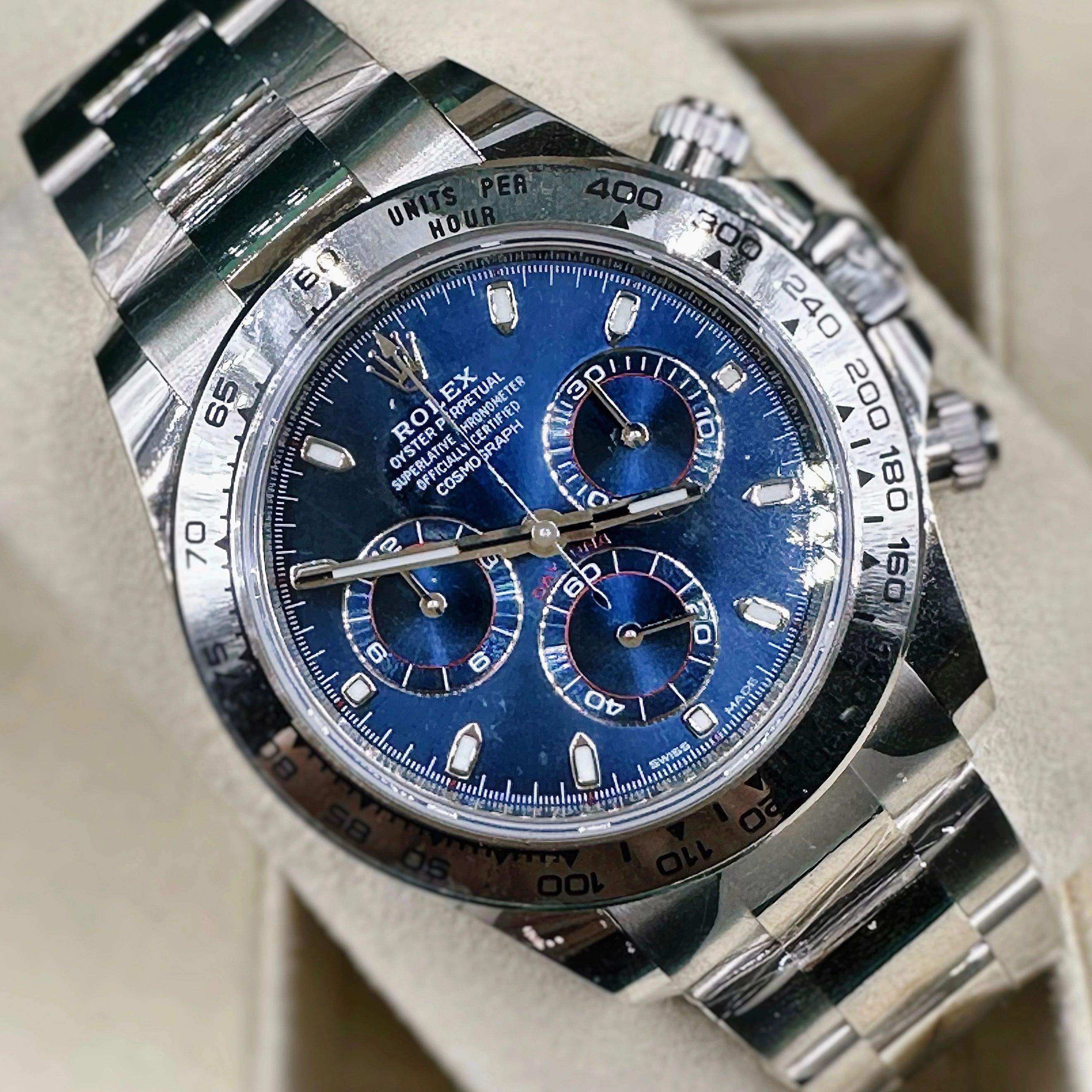 Rolex Cosmograph Daytona 40mm - Ref: 116509 - Blue Index Dial, 18K White Gold Oyster Bracelet Men's Watch