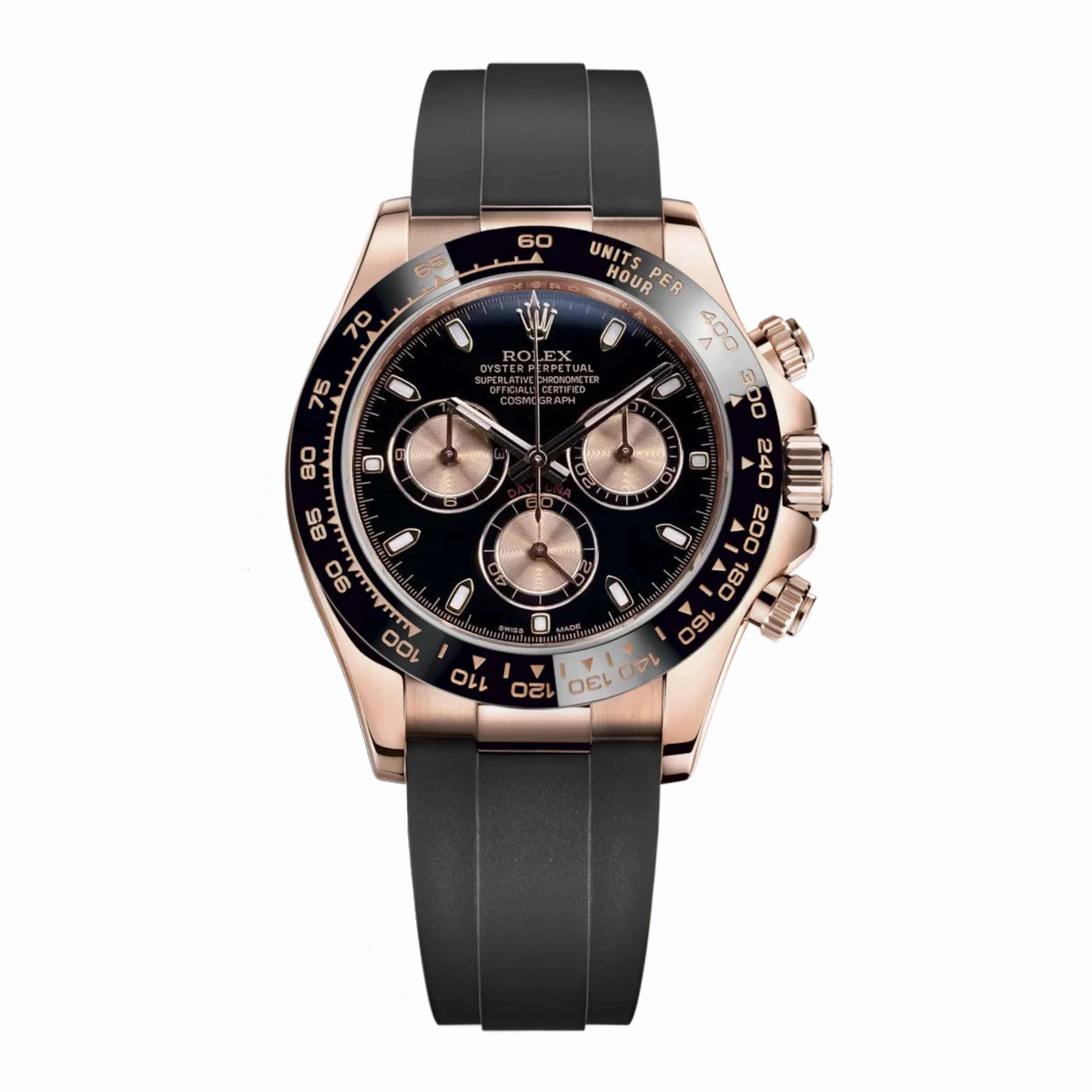 Rolex Cosmograph Daytona 40mm - Ref: 116515ln-0017 - Black & Rose Index Dial & Ceramic Bezel, 18K Rose Gold Case Black Oysterflex Bracelet Men's Watch