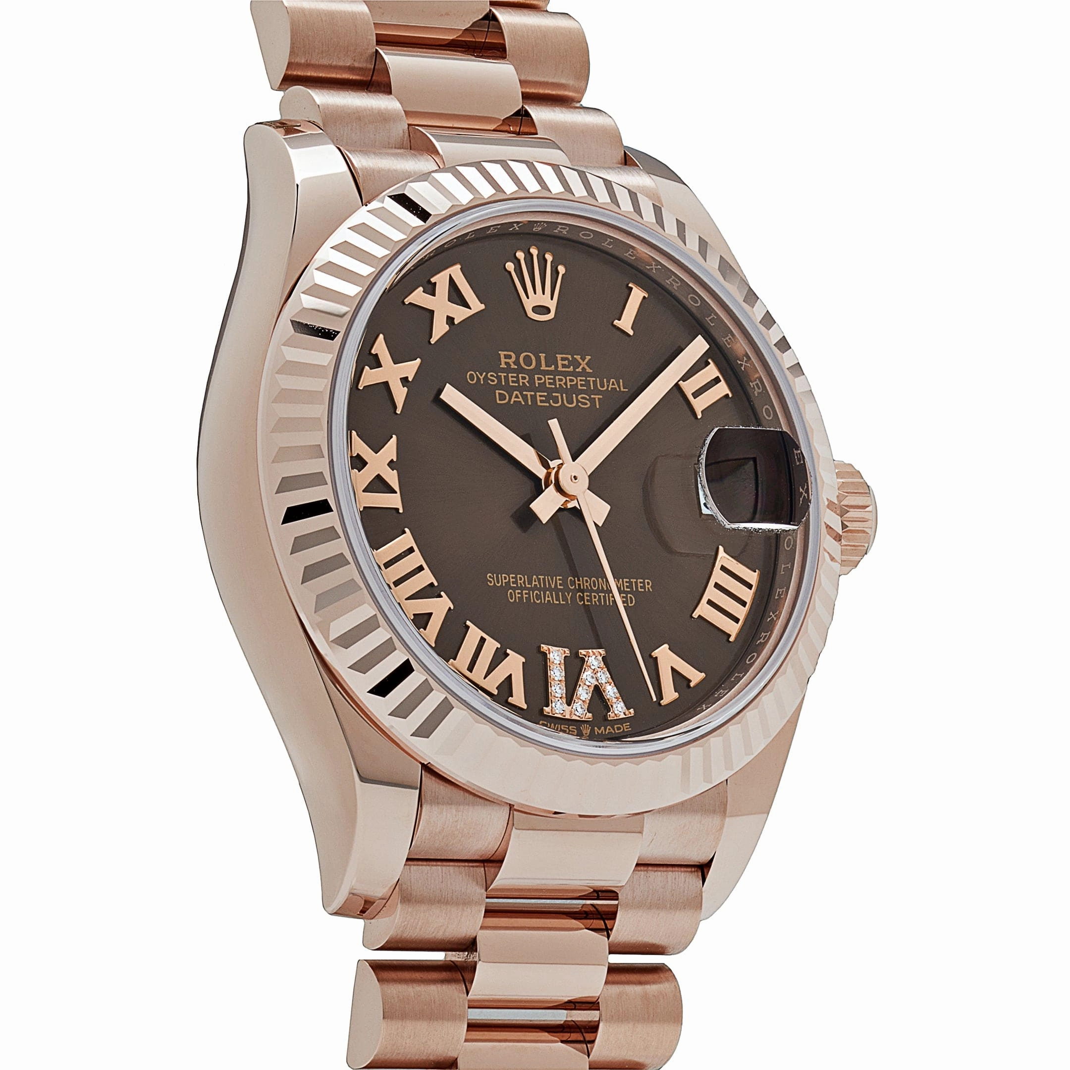 Rolex Datejust 31 278275 'Ladies' Rose Gold Diamond Chocolate Dial President (2024)