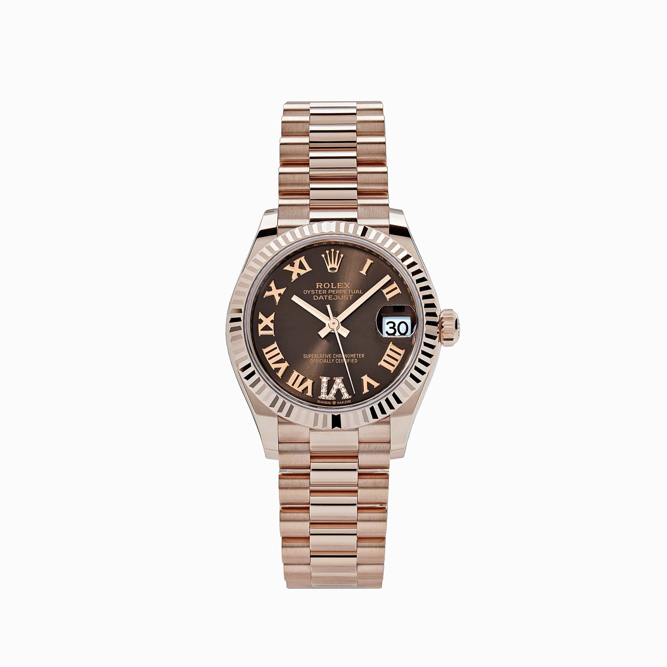 Rolex Datejust 31 278275 'Ladies' Rose Gold Diamond Chocolate Dial President (2024)