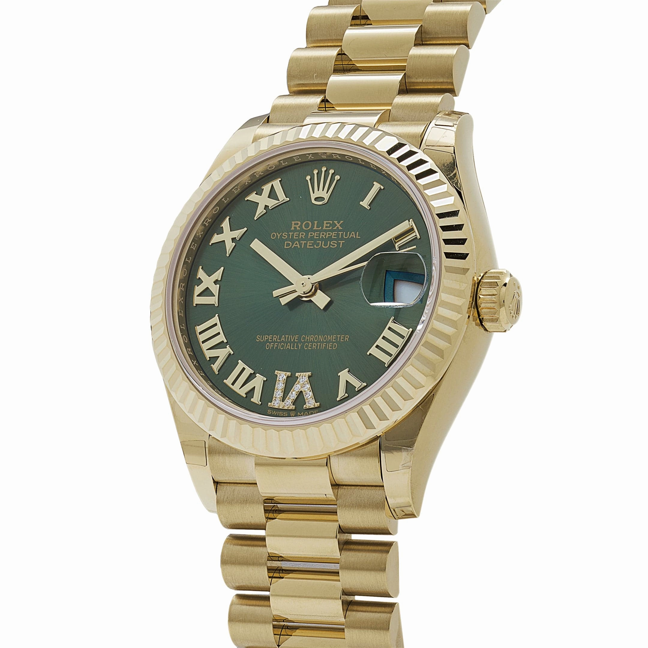 Rolex Datejust 31 278278 'Ladies' Yellow Gold Diamond Green Dial President (2023)