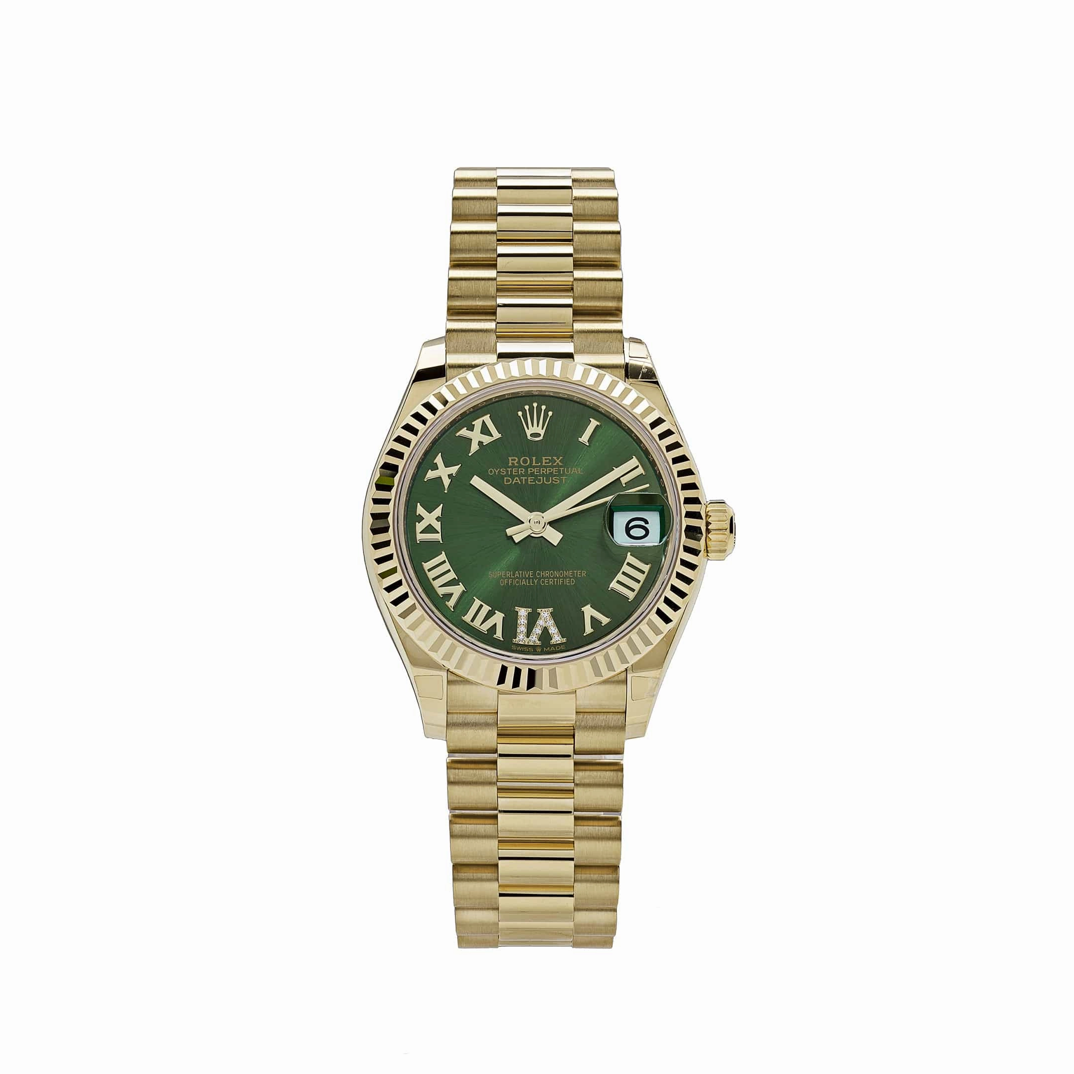 Rolex Datejust 31 278278 'Ladies' Yellow Gold Diamond Green Dial President (2023)