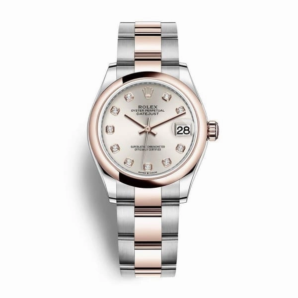 Rolex Datejust 31mm - Ref: 278241-0015 - Silver Diamond Dial, Two Tone Stainless Steel & 18K Rose Gold Oyster Bracelet Women's Watch