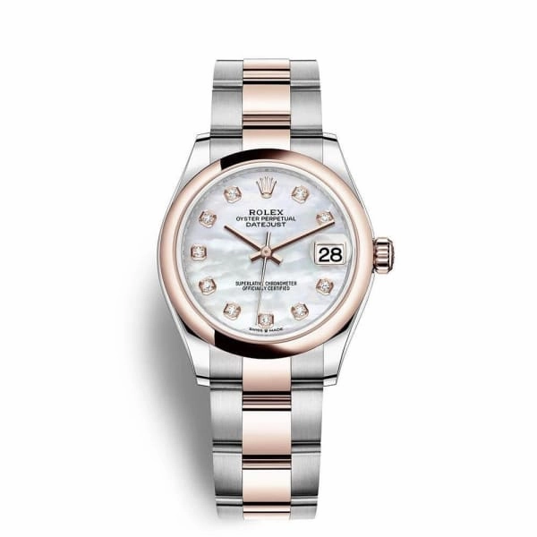 Rolex Datejust 31mm - Ref: 278241-0025 - White Mother of Pearl Diamond Dial, Two Tone Stainless Steel & 18K Rose Gold Oyster Bracelet Women's Watch
