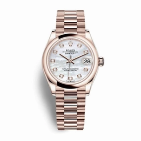 Rolex Datejust 31mm - Ref: 278245-0014 - White Mother of Pearl Diamond Dial, 18K Rose Gold Presidential Bracelet Women's Watch