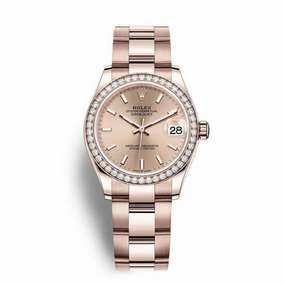 Rolex Datejust 31mm - Ref: 278285rbr-0017 - Rose Dial & Diamond Bezel, 18K Rose Gold Oyster Bracelet Women's Watch