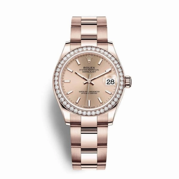 Rolex Datejust 31mm - Ref: 278285rbr-0017 - Rose Dial & Diamond Bezel, 18K Rose Gold Oyster Bracelet Women's Watch