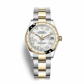Rolex Datejust 31mm - Ref: 278343rbr-0027 - White Mother of Pearl Diamond Dial & Diamond Bezel, Two Tone Stainless Steel & 18K Yellow Gold Oyster Bracelet Women's Watch