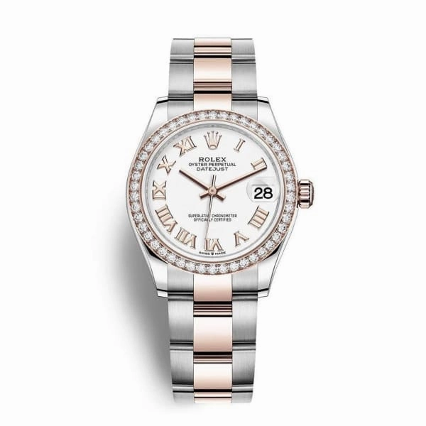 Rolex Datejust 31mm - Ref: 278381rbr-0003 - White Roman Dial & Diamond Bezel, Two Tone Stainless Steel & 18K Rose Gold Oyster Bracelet Women's Watch