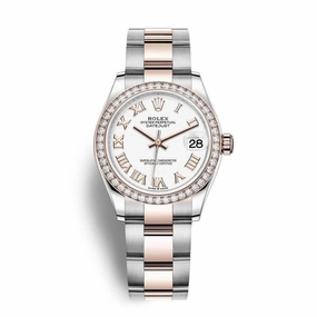 Rolex Datejust 31mm - Ref: 278381rbr-0003 - White Roman Dial & Diamond Bezel, Two Tone Stainless Steel & 18K Rose Gold Oyster Bracelet Women's Watch