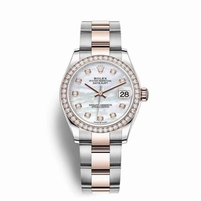 Rolex Datejust 31mm - Ref: 278381rbr-0025 - White Mother of Pearl Diamond Dial & Diamond Bezel, Two Tone Stainless Steel & 18K Rose Gold Oyster Bracelet Women's Watch