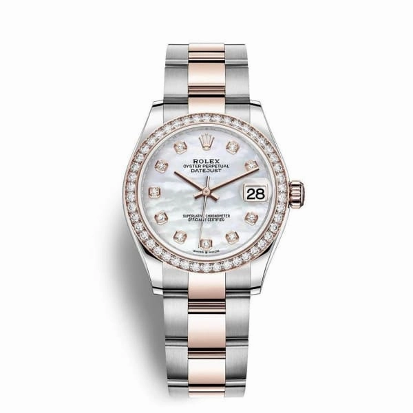Rolex Datejust 31mm - Ref: 278381rbr-0025 - White Mother of Pearl Diamond Dial & Diamond Bezel, Two Tone Stainless Steel & 18K Rose Gold Oyster Bracelet Women's Watch