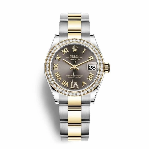Rolex Datejust 31mm - Ref: 278383rbr-0017 - Dark Grey Roman Diamond Dial & Diamond Bezel, Two Tone Stainless Steel & 18K Yellow Gold Oyster Bracelet Women's Watch