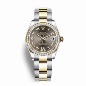 Rolex Datejust 31mm - Ref: 278383rbr-0017 - Dark Grey Roman Diamond Dial & Diamond Bezel, Two Tone Stainless Steel & 18K Yellow Gold Oyster Bracelet Women's Watch